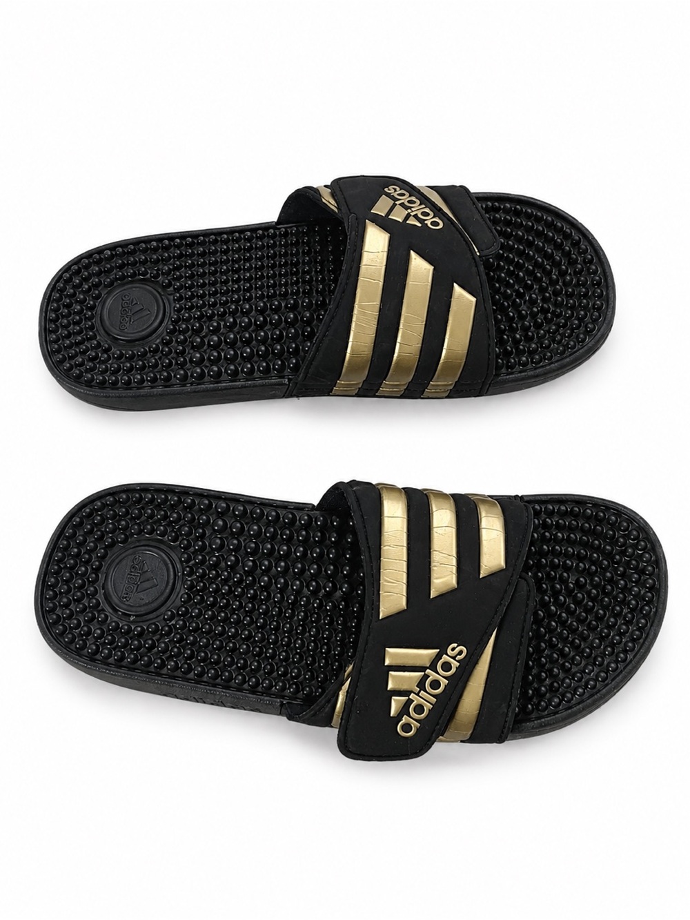 adidas Unisex Adissage Black Metallic Gold Massage Slide Sandals EG6517 M-8 W-9
